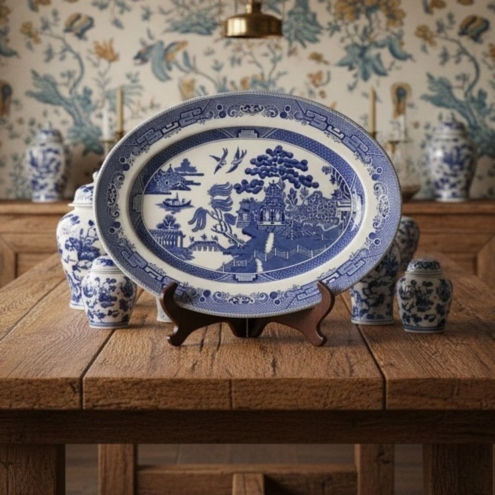 Johnson Bros Blue Willow Oval Serving Platter England 1883 Vintage